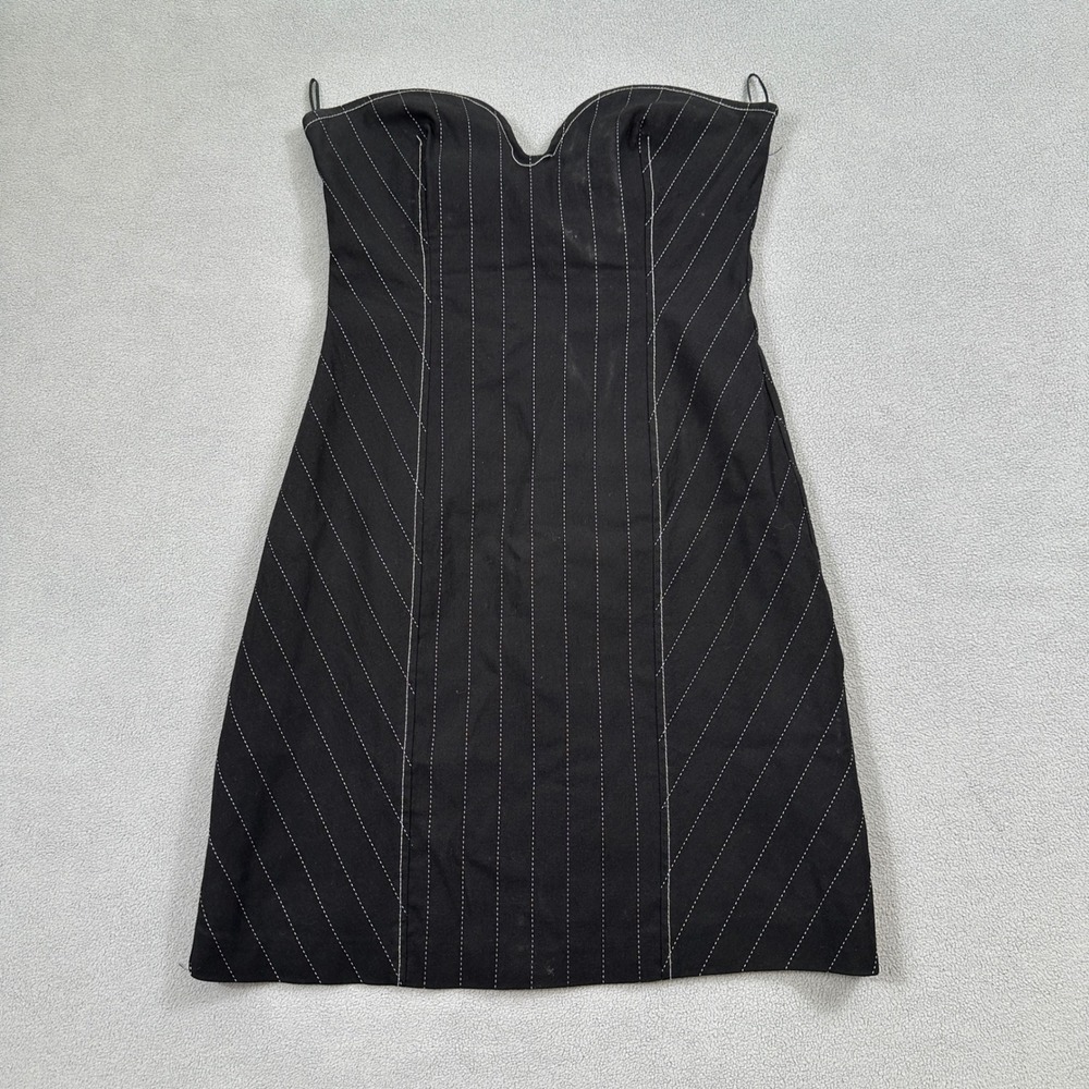Zara Black Strapless Pinstripe Mini Dress
